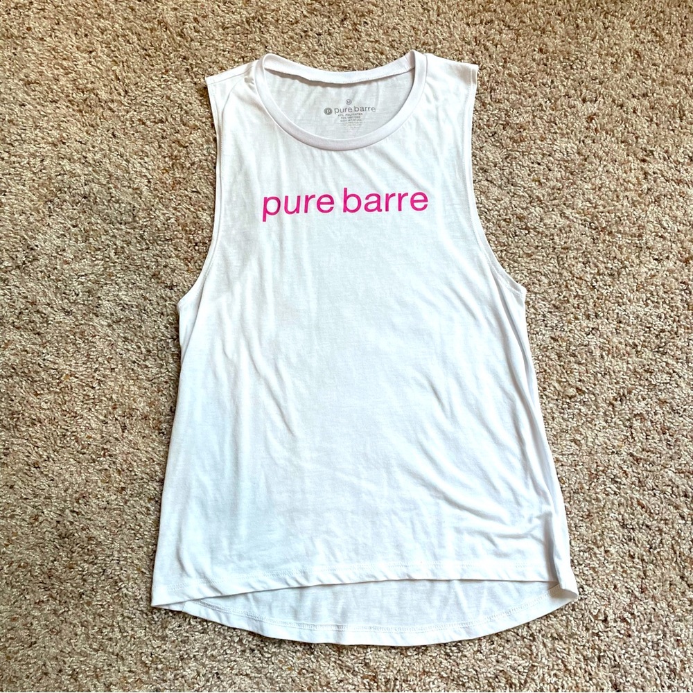 EUC Pure Barre White Muscle Tank with Hot Pink Pure Barre Logo - M